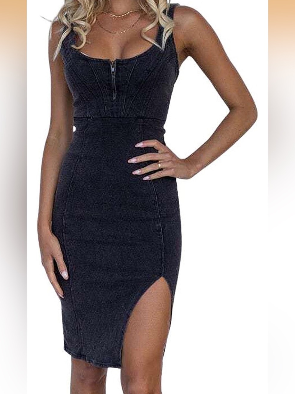 Denim Dress Sleeveless Side Slit Bodycon Midi Jean Dress M. 2392/bb11-1
